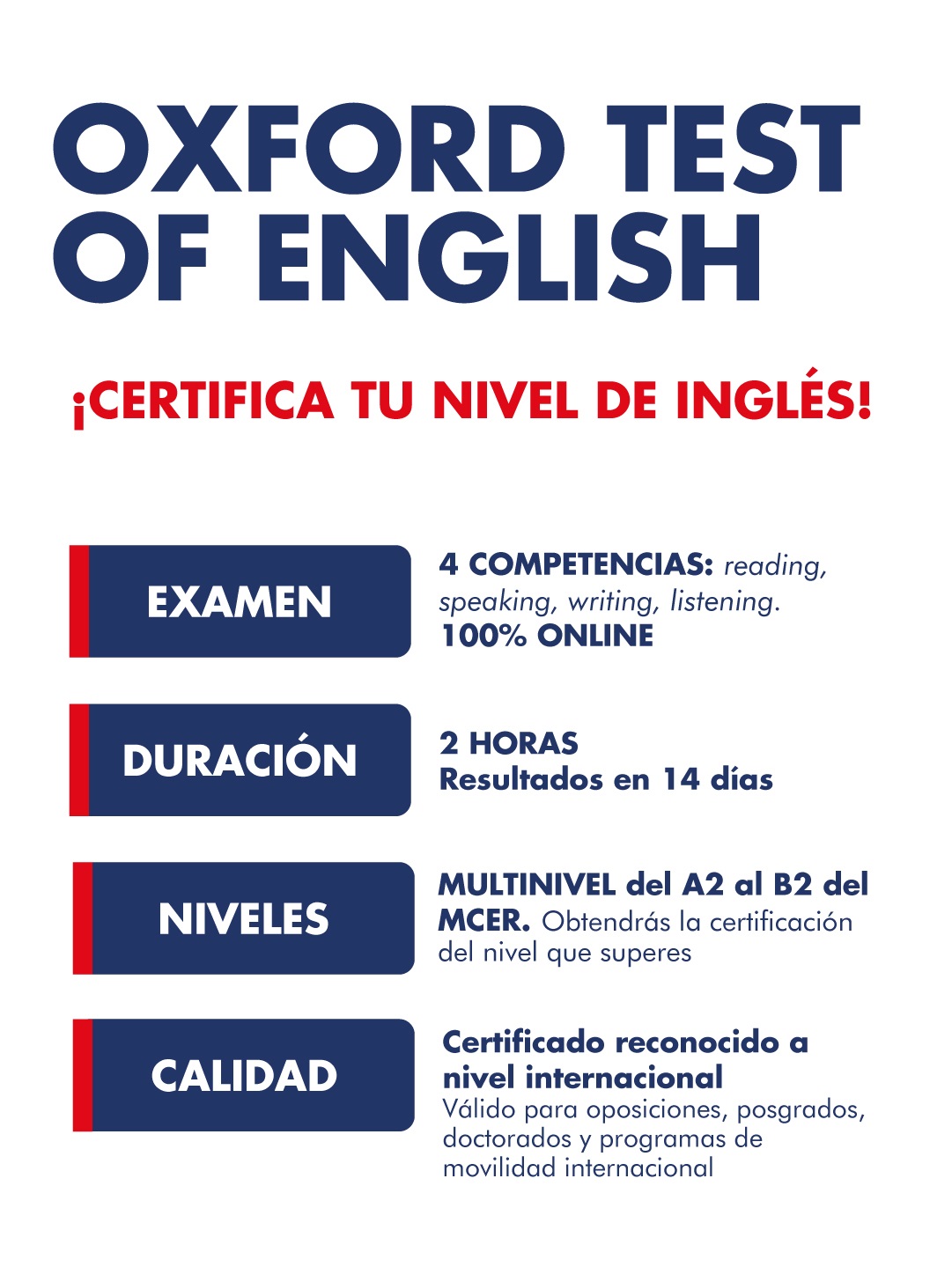 Desalentar labios preferir Certificación Oxford Test of English | Servicio de Idiomas – La Laguna –  Tenerife