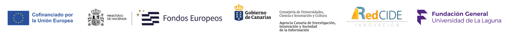 Logos de las entidades colaboradoras: Unión Europea, Gobierno de España, Gobierno de Canarias, Red CIDE, Fundación General Universidad de La Laguna