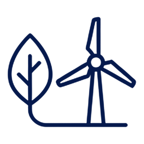 Icono de hoja y aerogenerador: tecnologías limpias